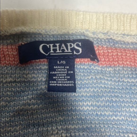 Chapss women v neck sweater Grey Blue tipped acents cotton blend size L - Picture 4 of 9
